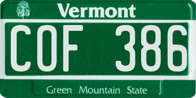 VT license plate COF386