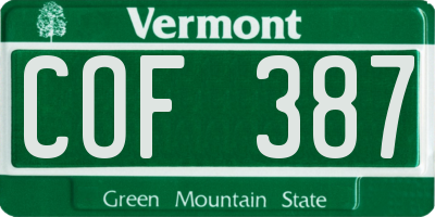 VT license plate COF387