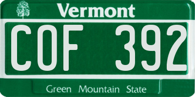 VT license plate COF392
