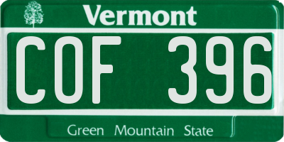 VT license plate COF396