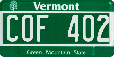 VT license plate COF402