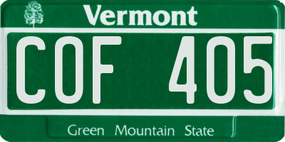 VT license plate COF405