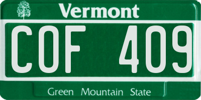 VT license plate COF409