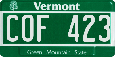 VT license plate COF423