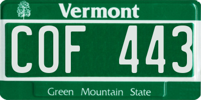 VT license plate COF443