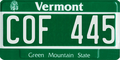 VT license plate COF445