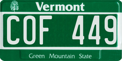 VT license plate COF449