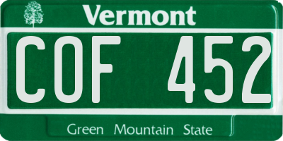 VT license plate COF452