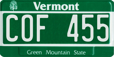 VT license plate COF455