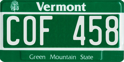 VT license plate COF458