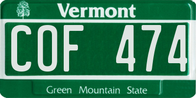 VT license plate COF474