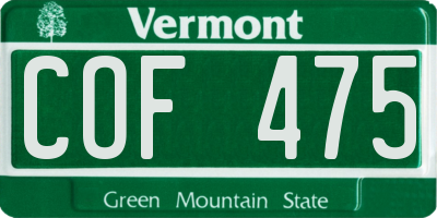VT license plate COF475