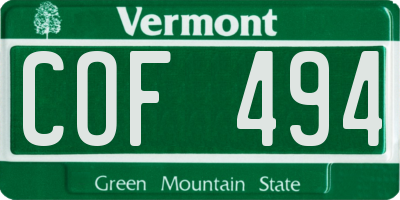 VT license plate COF494
