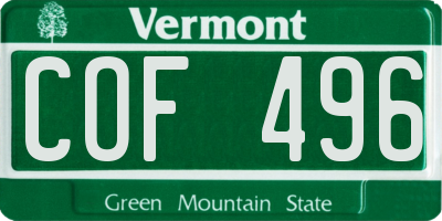 VT license plate COF496