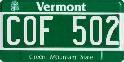 VT license plate COF502