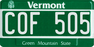 VT license plate COF505