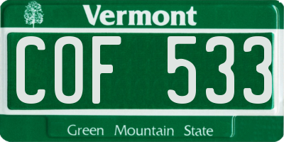 VT license plate COF533