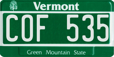 VT license plate COF535
