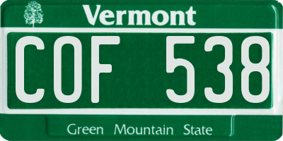VT license plate COF538