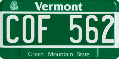 VT license plate COF562