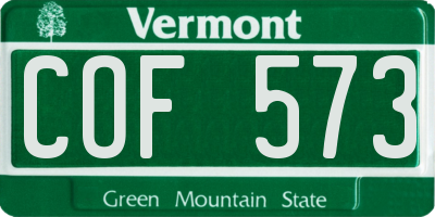 VT license plate COF573