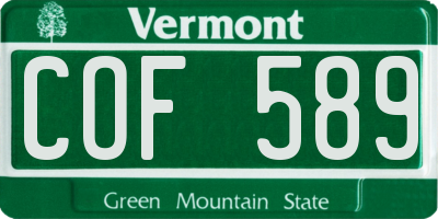 VT license plate COF589