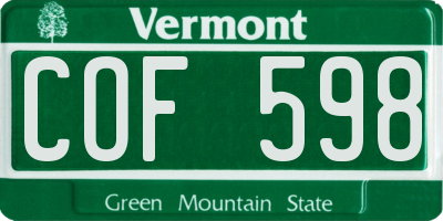VT license plate COF598