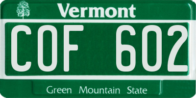VT license plate COF602