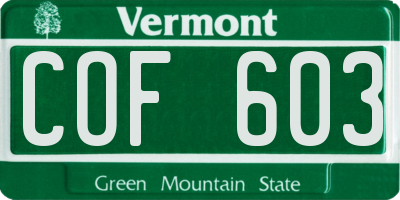 VT license plate COF603