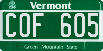 VT license plate COF605