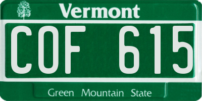 VT license plate COF615