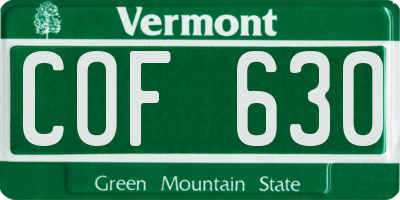 VT license plate COF630