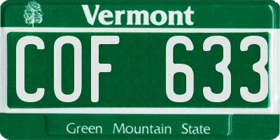 VT license plate COF633