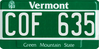 VT license plate COF635