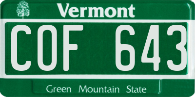 VT license plate COF643