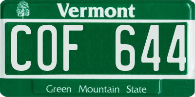 VT license plate COF644