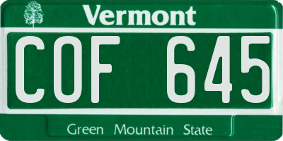 VT license plate COF645
