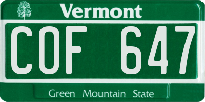 VT license plate COF647