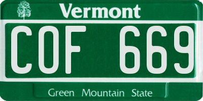 VT license plate COF669