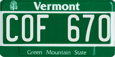 VT license plate COF670
