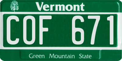 VT license plate COF671