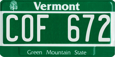VT license plate COF672