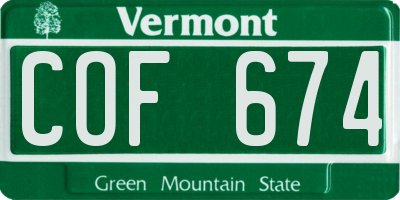 VT license plate COF674