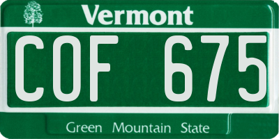 VT license plate COF675