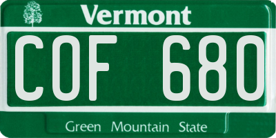VT license plate COF680