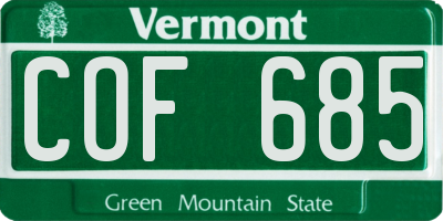 VT license plate COF685