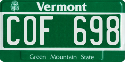 VT license plate COF698