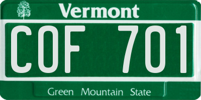 VT license plate COF701
