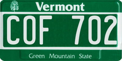 VT license plate COF702