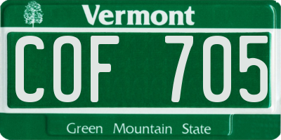 VT license plate COF705